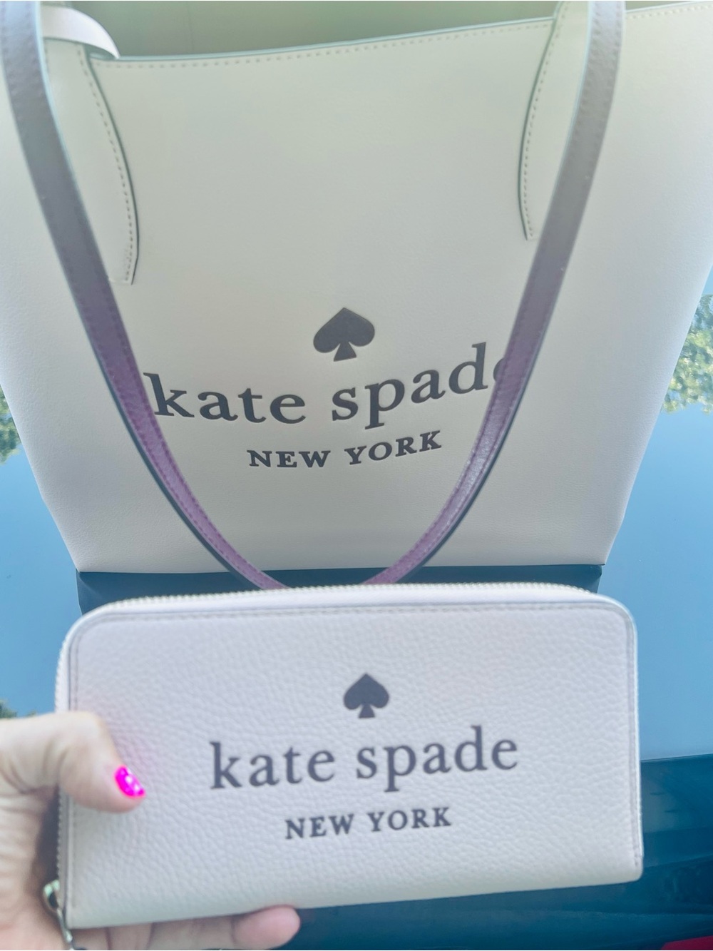 Kate Spade Blush & Burgundy
Glitter Font Reversible Tote/pouch & matching wallet